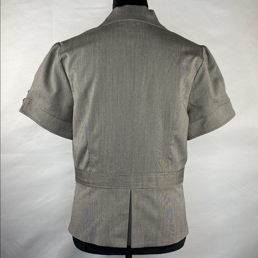Vintage Y2K Studio Y Brown & White Pleated Short Sleeve Blazer Lace Trim Pockets - Picture 2 of 7